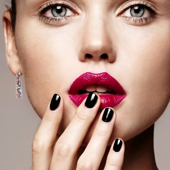 Women's Rose Gold Tone Plated Earring Multi Color with Swarovski Crystal Loops - Picture 2 of 11